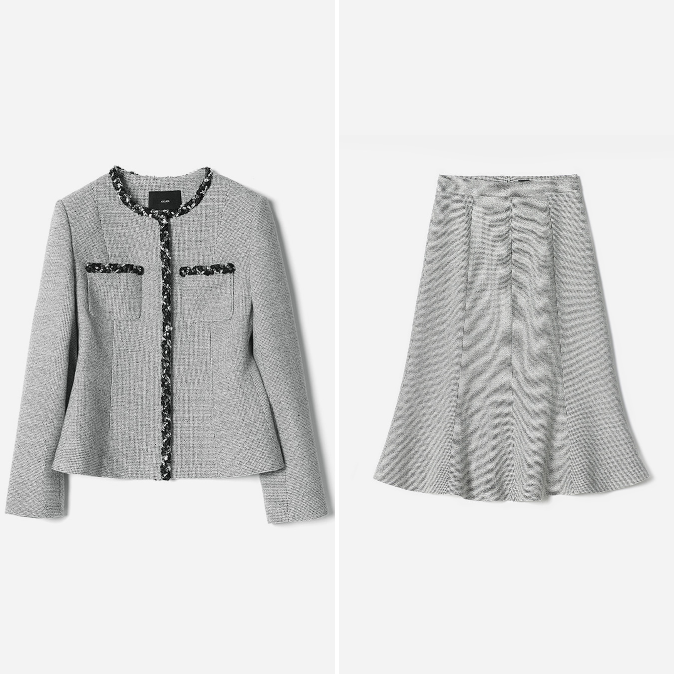 WWT07130 茉莉雅集 意大利羊毛真丝静谧黑白格香*风外套鱼尾裙