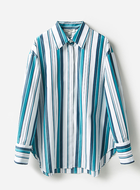 *WCS04088 茉莉雅集 宽松色织彩色条纹高支长绒棉衬衫长袖通勤