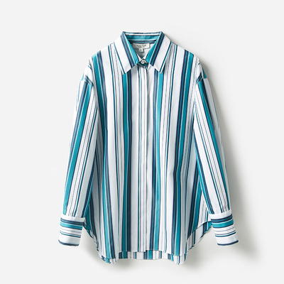 *WCS04088 茉莉雅集 宽松色织彩色条纹高支长绒棉衬衫长袖通勤