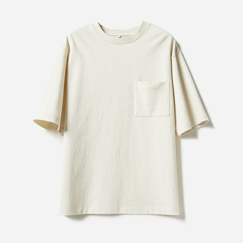 棉籽壳木棉贴袋T恤圆领短袖