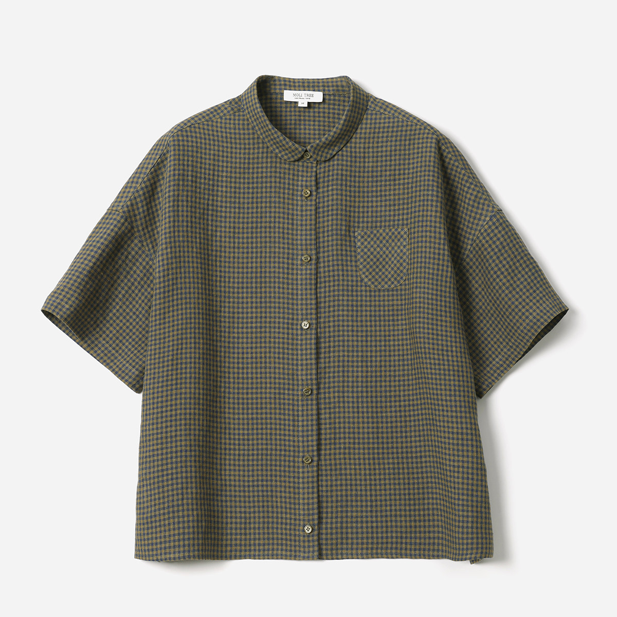 *WCS08115 茉莉雅集 精致复古小格纹凉爽全亚麻彼得潘领短袖衬衫