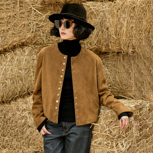 欧洲进口磨砂细绒羊皮绗棉短皮衣 茉莉雅集 WPY06026