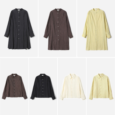 WCS08158 茉莉雅集 J*S日本料低调珍珠光泽含真丝落肩长袖衬衫