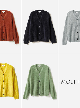 *WZK06003 茉莉雅集 KVSS拉绒全羊绒随性复古V领针织开衫毛衣