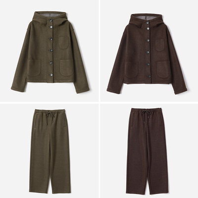 WKZ08034 茉莉雅集 复古休闲温暖毛绒双面双织卫衣式连帽外套卫裤