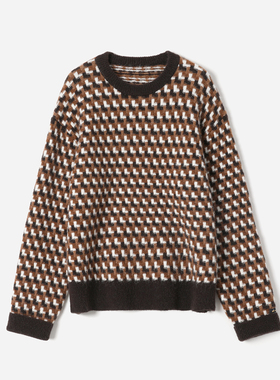 *WZT08323 茉莉雅集 CE琳柔暖进口Llama骆马大羊驼绒千鸟格针织衫