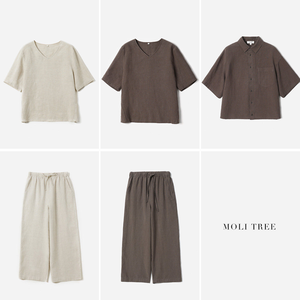 WCS08053 寻找舒适的状态日本料全亚麻中袖衬衫九分阔腿裤