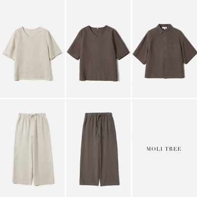 WCS08053 寻找舒适的状态日本料全亚麻中袖衬衫九分阔腿裤