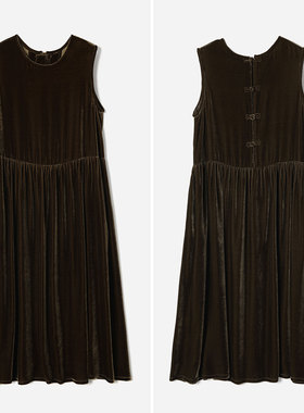 *WLQ07023 新中式经久不衰的流光盛宴真丝丝绒盘扣前后两穿连衣裙