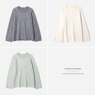 WZT09076 茉莉雅集 真丝羊毛羊绒混纺圆领长袖纯色针织套衫