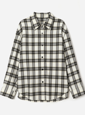 WCS09020 茉莉雅集 CE琳复古经典威尔士格纹羊毛混纺宽松长袖衬衫