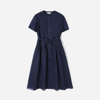 *WLQ09024  茉莉雅集 精致优雅圆领重工塔克苎麻短袖连衣裙夏女