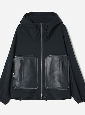 *WWT07043 B*V意大利L*P暴风雨真丝羊毛防水真皮袋可收纳短外套