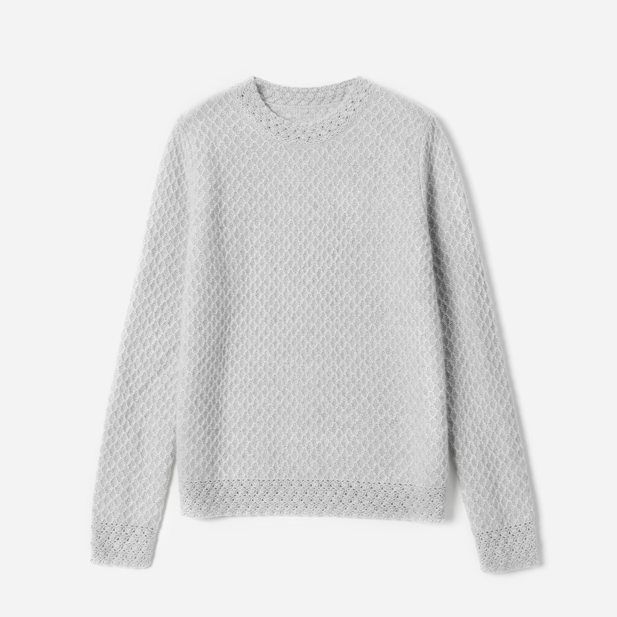 WZT08266 茉莉雅集 温柔淡雅菱格提花钩针装饰KVSS全羊绒针织套衫