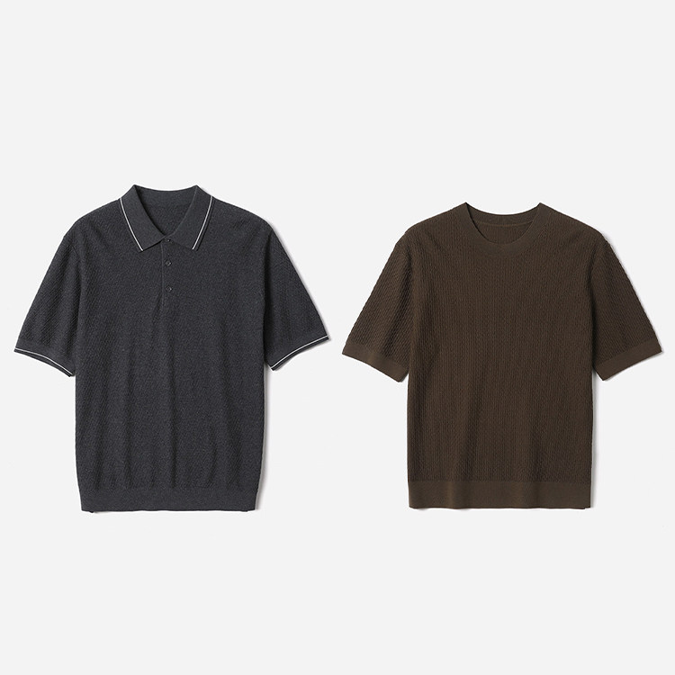 MZT09017 茉莉雅集 圆领/POLO领丝绵亚麻短袖肌理针织套衫男