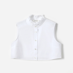 * WCS05190 法式浪漫精致木耳领全棉暗门襟长袖/假领子衬衫