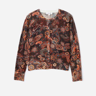 WZK07197 万种风情佩斯利腰果花印花140S精纺全羊毛针织开衫女