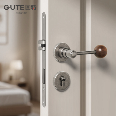 固特胡桃木门锁中古风