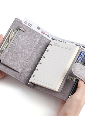 A7随身笔记本创意六孔活页手帐本荔枝纹头层牛皮口袋本真皮记录本