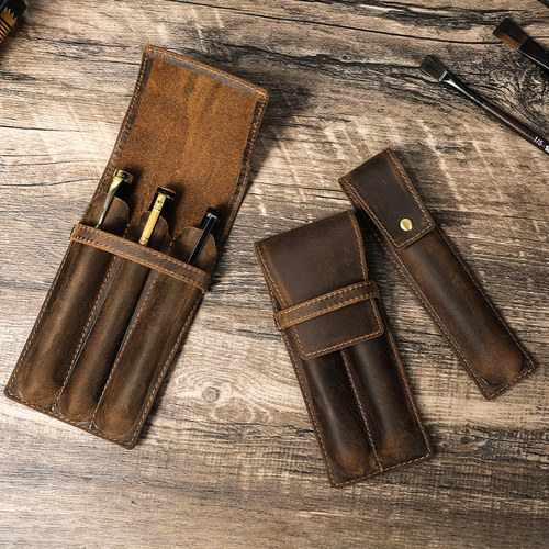 复古疯马皮笔袋1支2支3支装