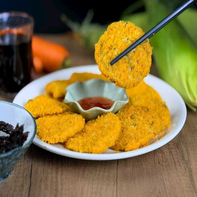 鸿昶素食紫菜蔬菜植物基素虾饼200g多营养茶点内加胡萝卜青豆玉米