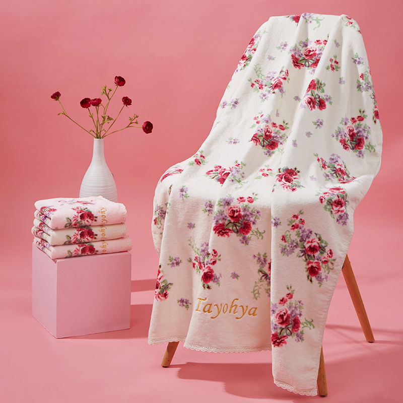 TAYOHYA/多样屋 玫瑰园印花方巾纯棉柔软吸水情侣运动小毛巾面巾