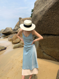 高级感法式 缎面吊带裙连衣裙女春夏仿醋酸高腰纯色内搭打底长裙