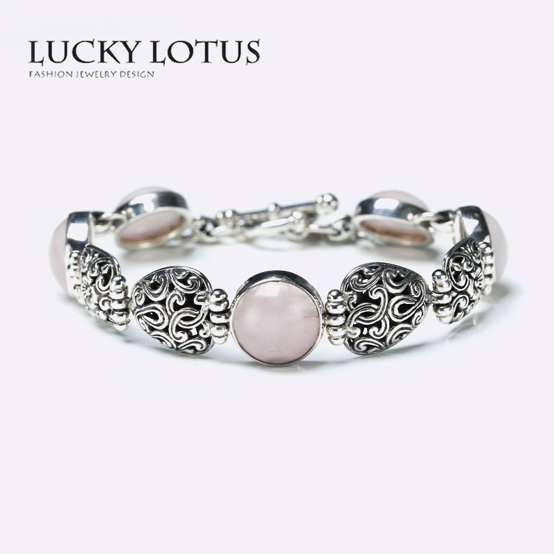 LUCKYLOTUS珠宝首饰 粉晶 925银镶嵌手链 女款 欧美简约大气包邮