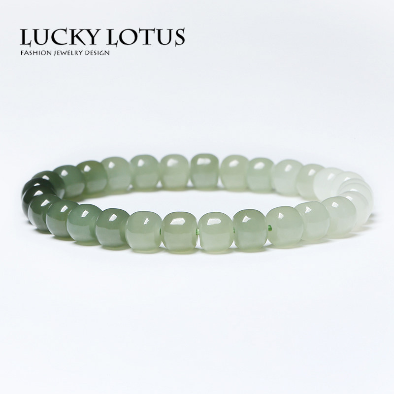LUCKYLOTUS天然和田玉手链晴水青白玉青海料老型珠6*7女手串包邮