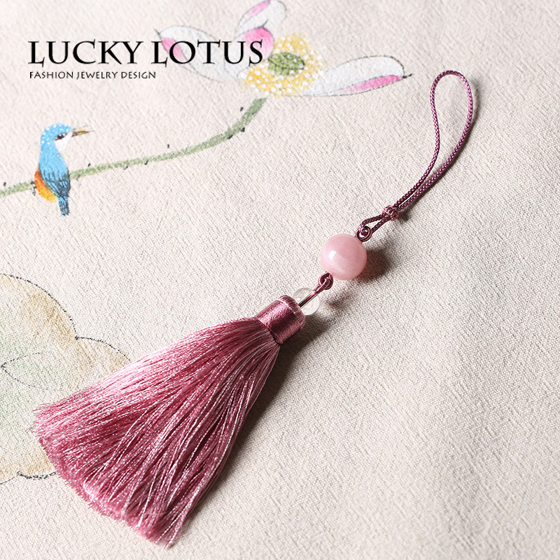 luckylotus天然粉晶配白挂包挂