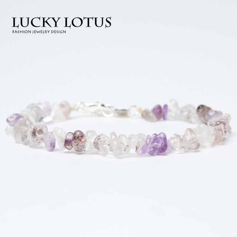 LUCKYLOTUS天然紫发水晶原石手串超七半宝石男女转运手串简约包邮