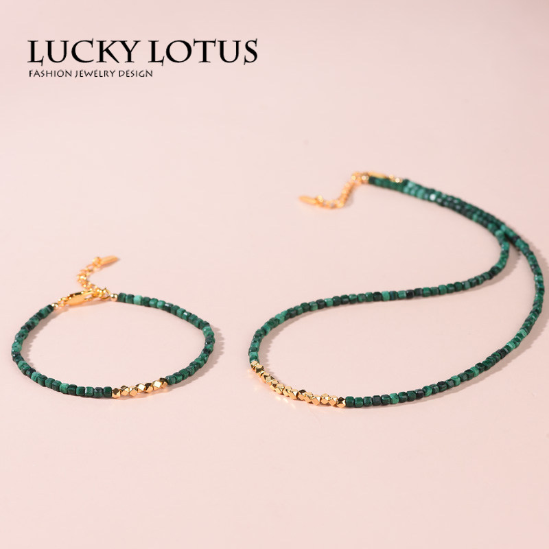 LUCKYLOTUS珠宝首饰天然孔雀石方糖手链镀金女锁骨链精致显白包邮