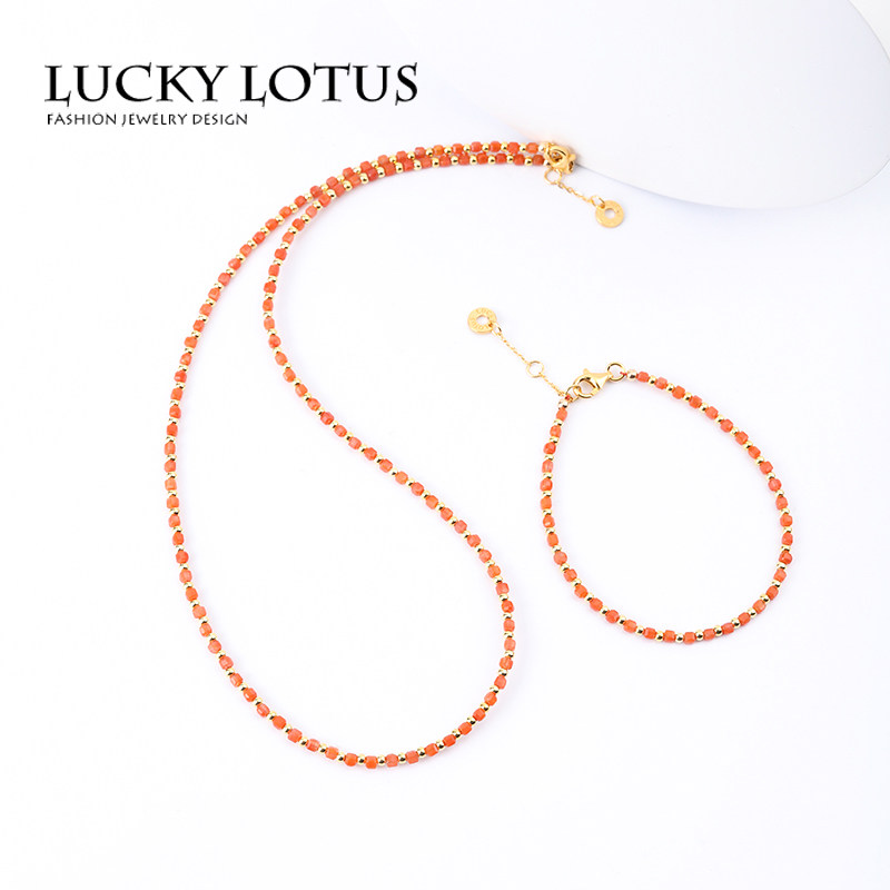 LUCKYLOTUS珠宝首饰天然南红方糖手链女锁骨链银项链个性百搭包邮