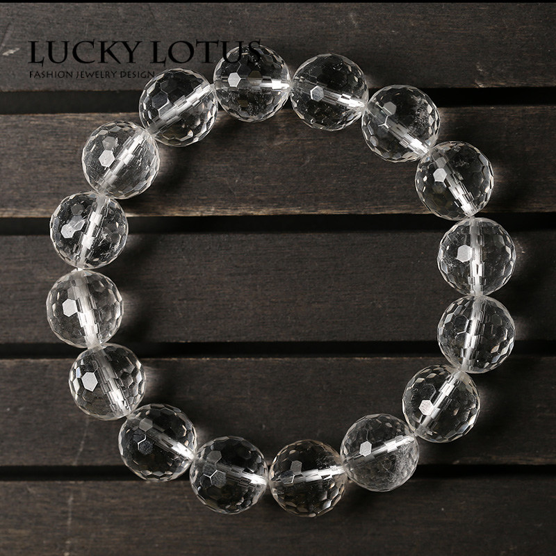 LUCKYLOTUS老矿切面白水晶聚灵气手链保平安转运男女情侣款配证书