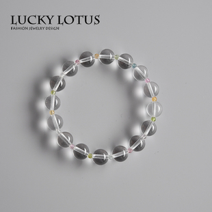 LUCKYLOTUS天然白水晶手链女高级感彩虹碧玺轻奢小众设计手串礼物