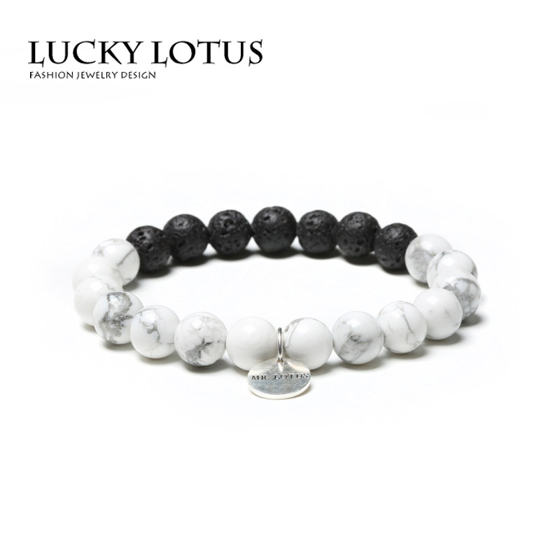 luckylotus珠宝首饰 白松石 火山石 手链 男女简约百搭款包邮