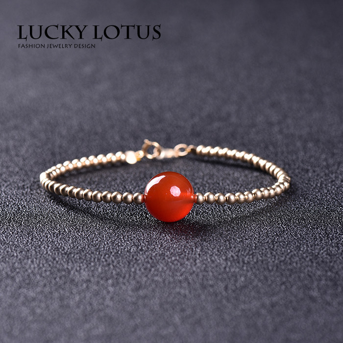 luckylotus首饰美国14K进口包金手链配12mm红玛瑙简约女手串包邮