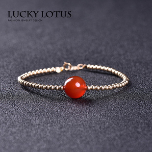 luckylotus首饰美国14K进口包金手链配12mm红玛瑙简约女手串 包邮