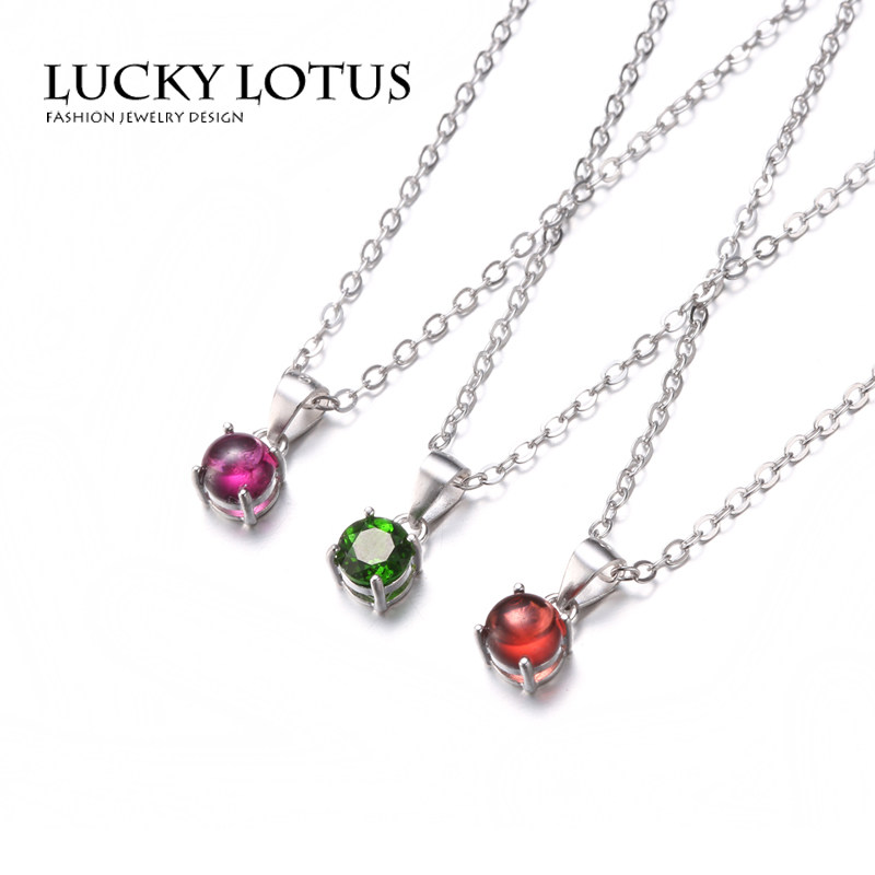 LUCKYLOTUS原创设计石榴石透辉石女项链锁骨链纯银镶嵌简约时尚