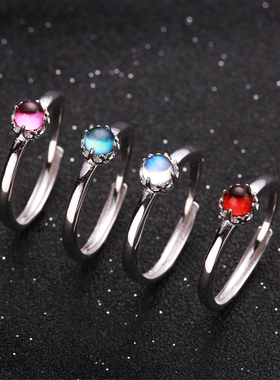 珠宝酒红石榴石活口纯银戒指包邮