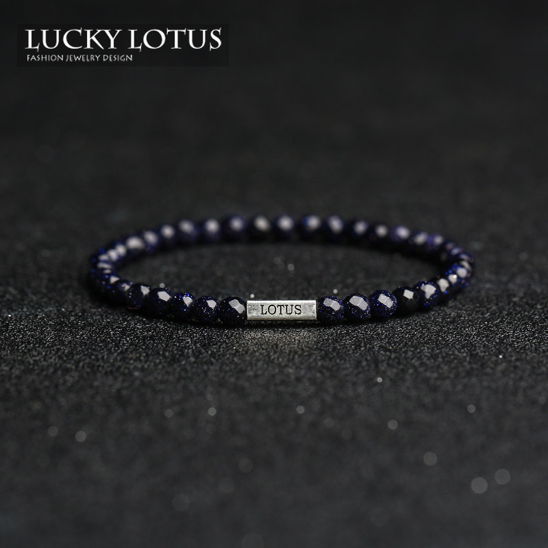 LUCKYLOTUS首饰极细4mm水晶切面蓝砂石手链蓝色午夜星空男女包邮