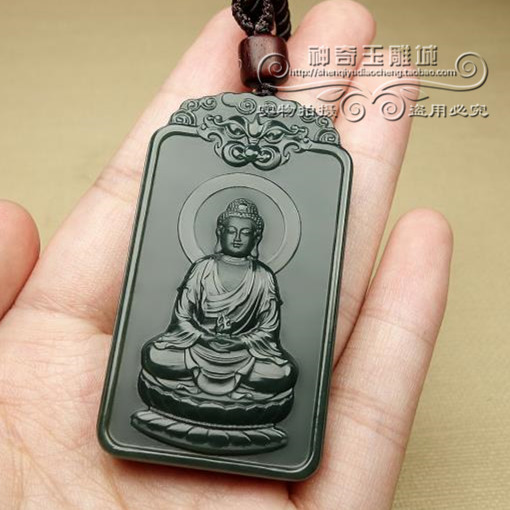 新疆和田玉塔青本命佛吊坠男女生肖属猴守护神大日如来佛像