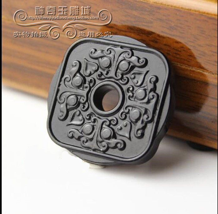 正品和田玉墨玉籽料黑羊脂青玉牌子兽面牌平安牌双面工艺