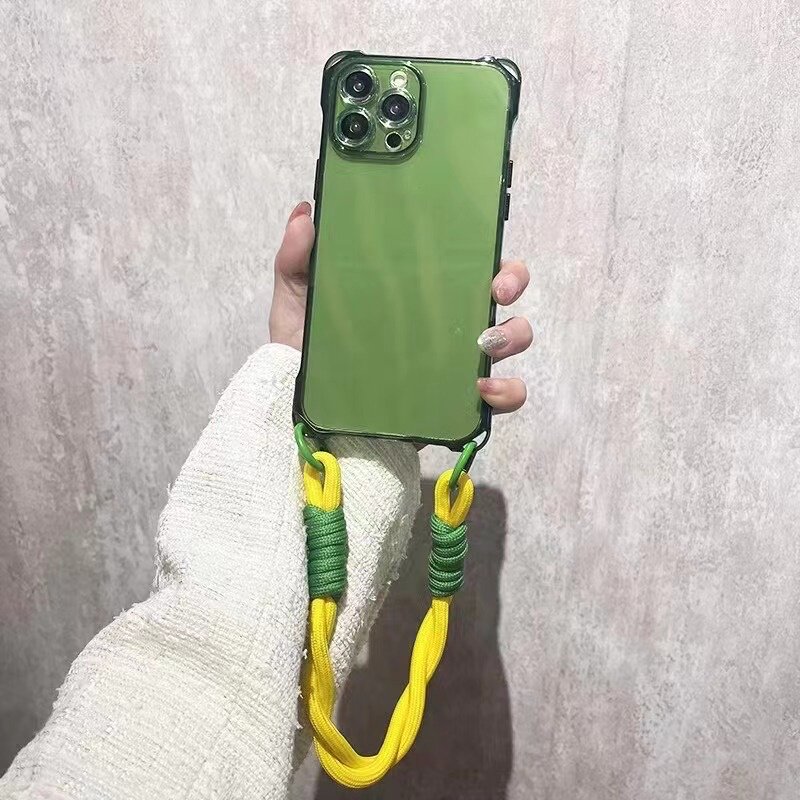CHOWILL四角万向挂钩+短手提彩绳防摔适用iPhone17 16E 15Plus 14 13Pro 12 11透彩手机壳三星S23/S24/S25+