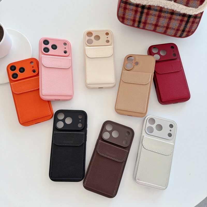 CHOWILL极简翻盖插卡袋素皮纹适用iPhone17 16 14/13 15Promax 12 11 XSMAX XR 78PLUS SE皮质手机壳三星S25