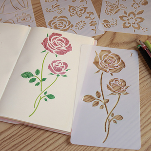 植物花卉手绘画画模板diy塑料镂空手抄报模具梅兰竹菊喷绘遮蔽板