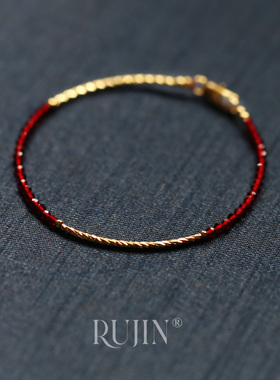 从欢刻面红尖晶宝石9k金管细手镯