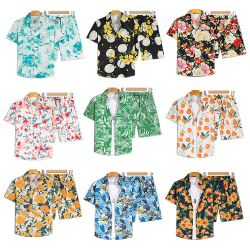 套装花衬衫短袖沙滩度假男女情侣