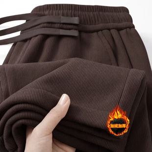 保暖运动裤 子男宽松直筒加厚休闲裤 秋冬 灯芯绒重磅加绒裤 秋冬季