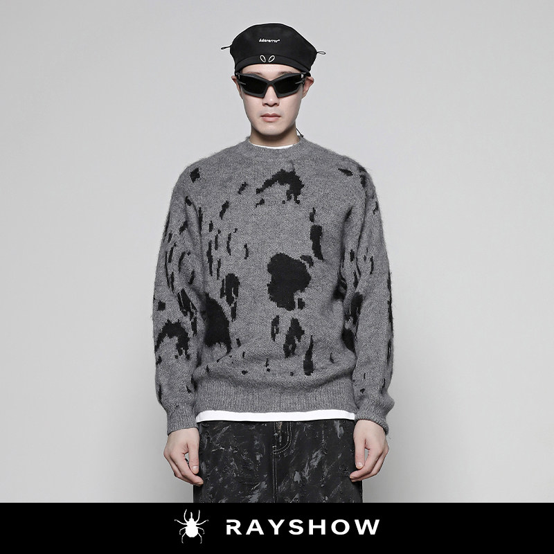 RAYSHOW·雷修｜港风趣味斑点羊毛针织衫 宽松舒适圆领套头毛衣潮,男装,针织衫/毛衣,淘宝优惠券,粉丝福利购,淘宝优惠卷